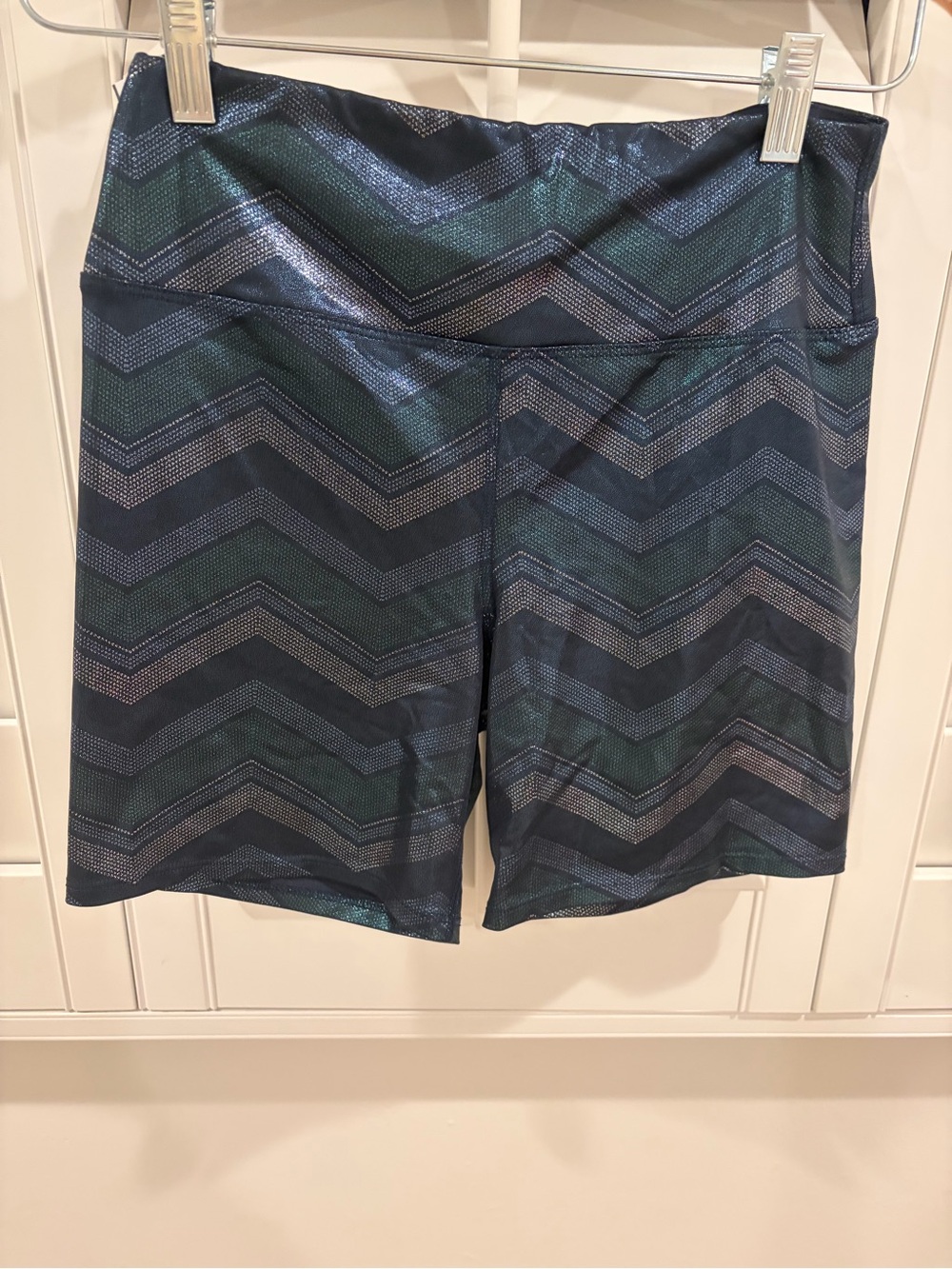 EleVen by Venus Williams Disco Metallic Chevron Compression Shorts Size Large